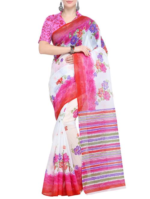 floral printed saree with blouse - 15765475 - Very Small Image - 1