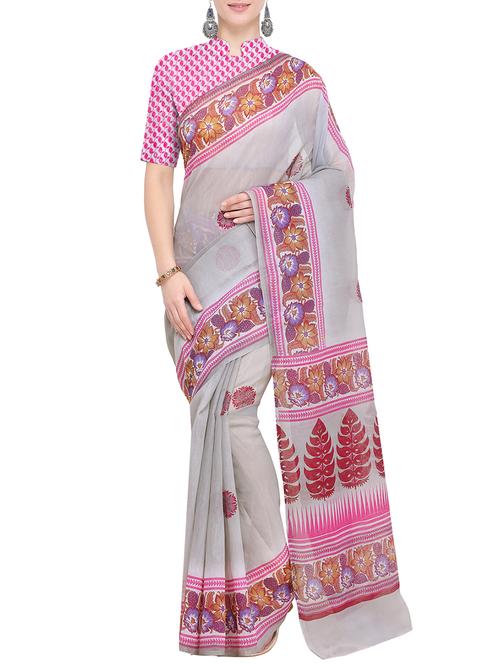 floral printed saree with blouse - 15765477 - Very Small Image - 1