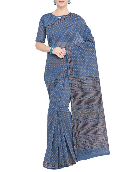 ethnic motif printed saree with blouse - 15765480 - Very Small Image - 1