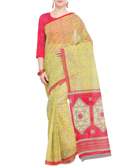 contrast border geometric printed saree with blouse - 15765482 - Very Small Image - 1