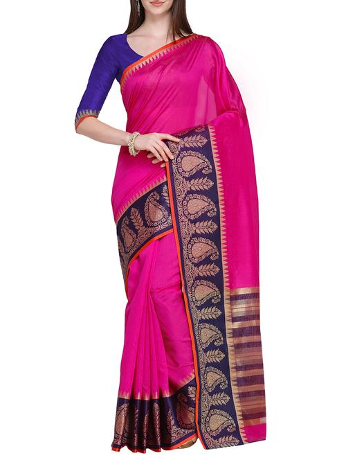 contrast paisley bordered saree with blouse - 15765603 - Very Small Image - 1