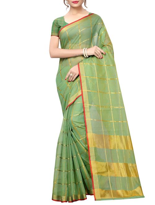 zari woven check saree with blouse - 15765612 - Very Small Image - 1