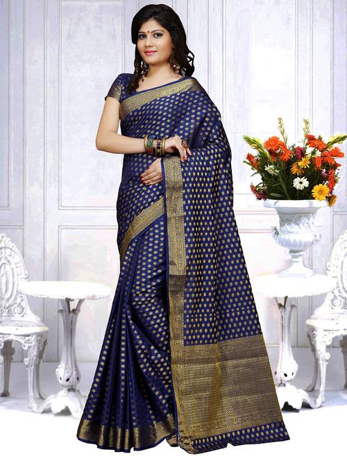 ethnic zari motif woven saree with blouse - 15765674 - Very Small Image - 1