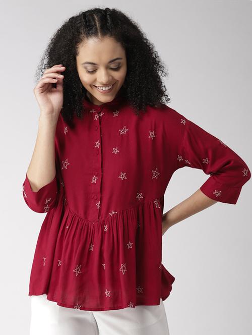 embroidered gathered waist top - 15765995 - Very Small Image - 1