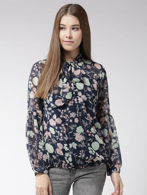 tie knot floral blouson top - 15766006 - Very Small Image - 1