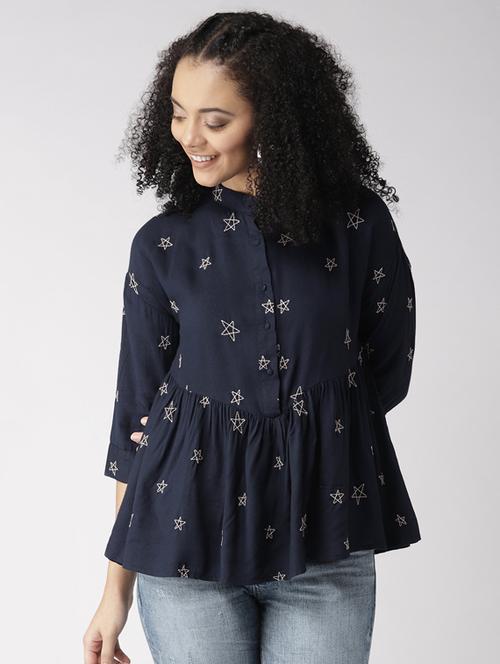 embroidered gathered waist top - 15766009 - Very Small Image - 1