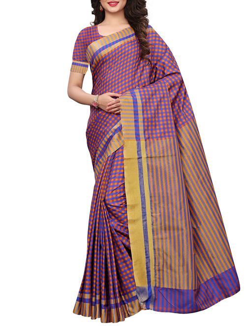 checkered woven saree with blouse - 15766094 - Very Small Image - 1
