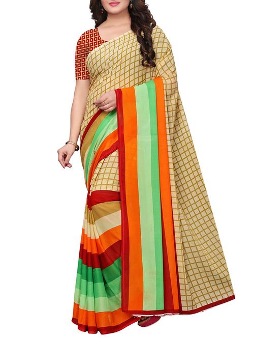 checkered printed saree with blouse - 15766108 - Very Small Image - 1