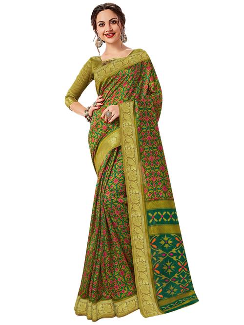 zari bordered printed saree with blouse - 15766221 - Very Small Image - 1