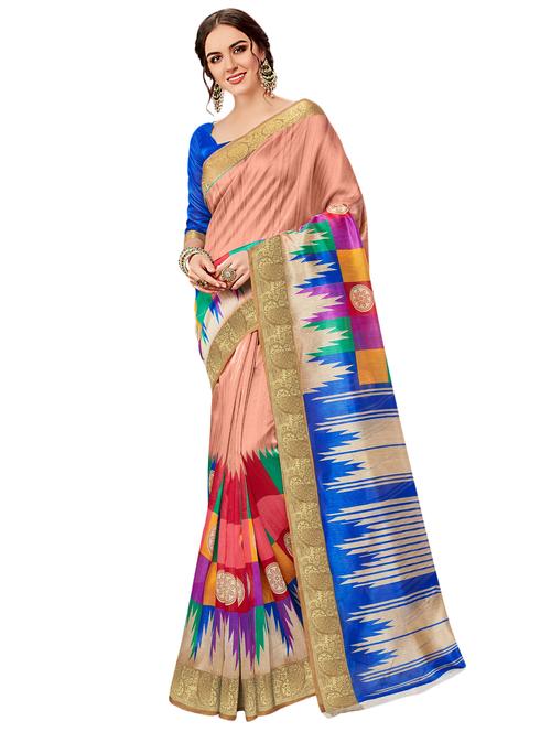 zari bordered printed saree with blouse - 15766227 - Very Small Image - 1