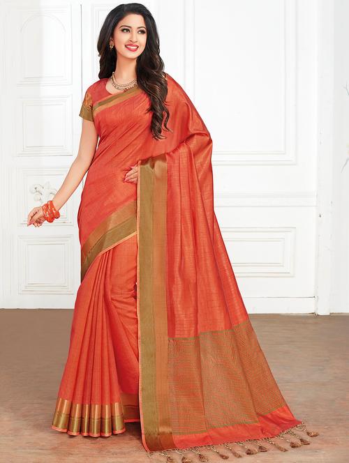 orange tussar silk printed saree - 15766689 - Very Small Image - 1