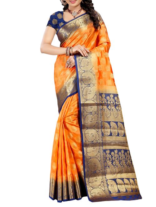 conversational contrast border banarasi saree with blouse - 15766980 - Very Small Image - 1