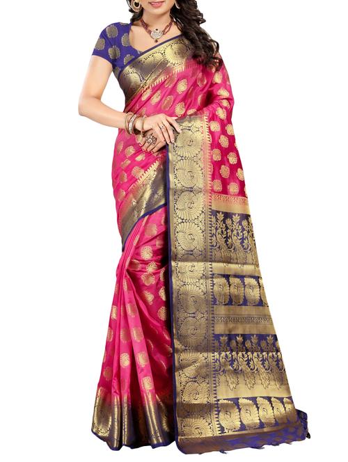 conversational contrast border banarasi saree with blouse - 15766981 - Very Small Image - 1