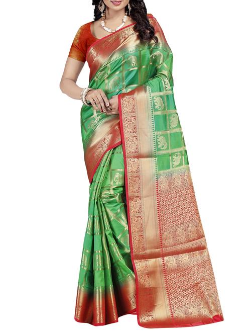 conversational contrast border banarasi saree with blouse - 15766984 - Very Small Image - 1