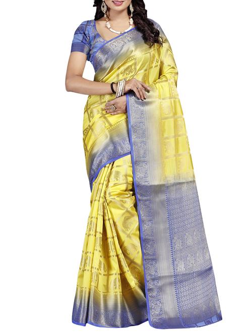conversational contrast border banarasi saree with blouse - 15766985 - Very Small Image - 1