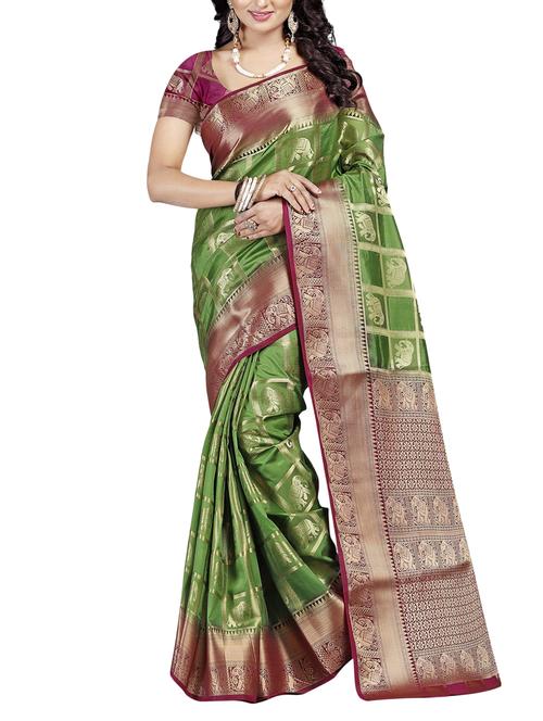 conversational contrast border banarasi saree with blouse - 15766986 - Very Small Image - 1