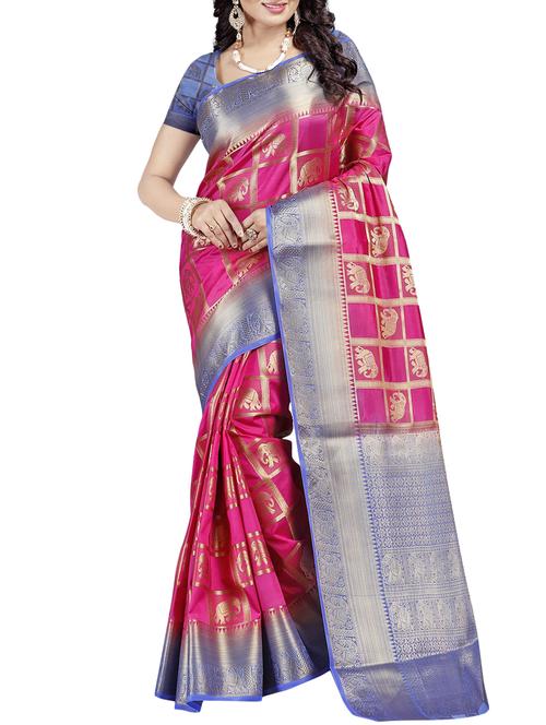 conversational contrast border banarasi saree with blouse - 15766987 - Very Small Image - 1