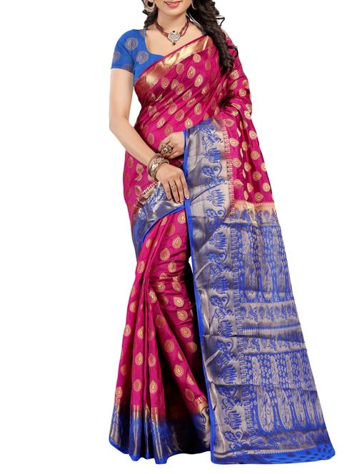 ethnic motif contrast border banarasi saree with blouse - 15766990 - Very Small Image - 1