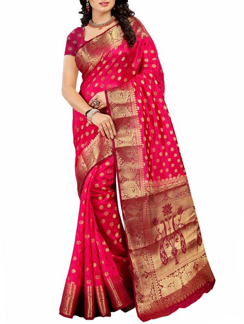 zari polka dot woven saree with blouse - 15766997 - Very Small Image - 1