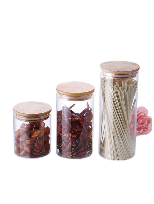 glassware kitchen food containers with bamboo lid (set of 3) - 15767096 - Very Small Image - 1