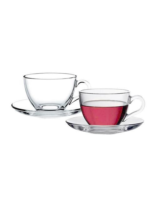 imported glass tea cup & saucer set, clear cups, 220 ml capacity - durable - tea cup set - 15767512 - Very Small Image - 1
