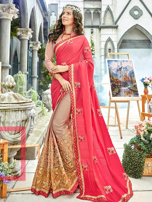 zari floral embroidered saree with blouse - 15768158 - Very Small Image - 1