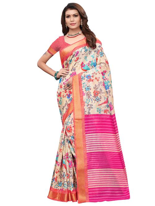 floral printed saree with blouse - 15768181 - Very Small Image - 1