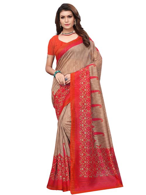 floral printed saree with blouse - 15768195 - Very Small Image - 1