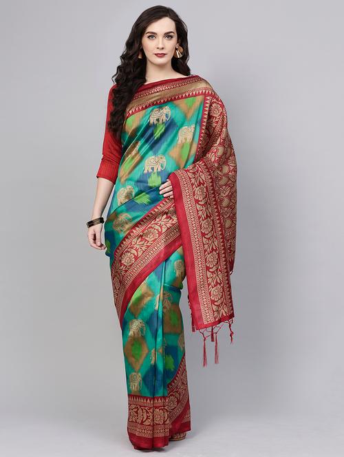 ethnic motif printed saree with blouse - 15768247 - Very Small Image - 1