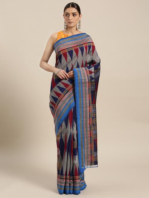 ethnic motif printed saree with blouse - 15768279 - Very Small Image - 1