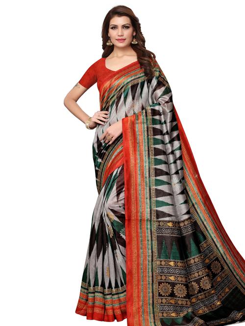 ethnic motif printed saree with blouse - 15768281 - Very Small Image - 1