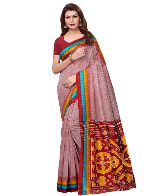 contrast border printed saree with blouse - 15768284 - Very Small Image - 1