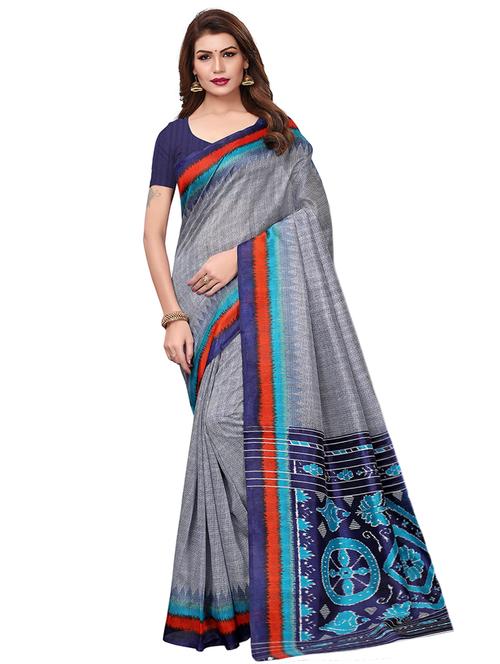 contrast border printed saree with blouse - 15768286 - Very Small Image - 1