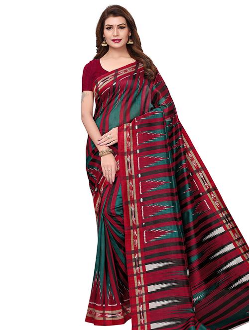 temple motif printed saree with blouse - 15768287 - Very Small Image - 1