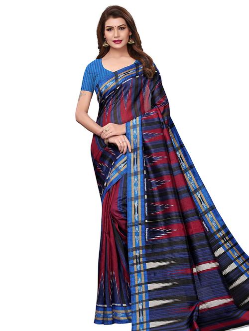 temple motif printed saree with blouse - 15768290 - Very Small Image - 1