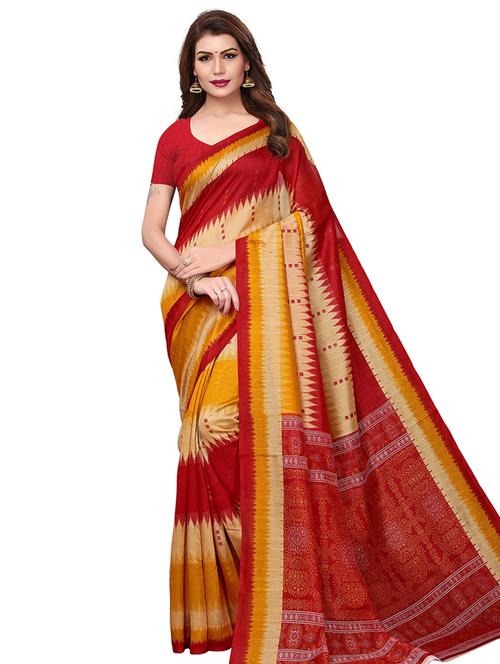 ethnic motif printed saree with blouse - 15768302 - Very Small Image - 1