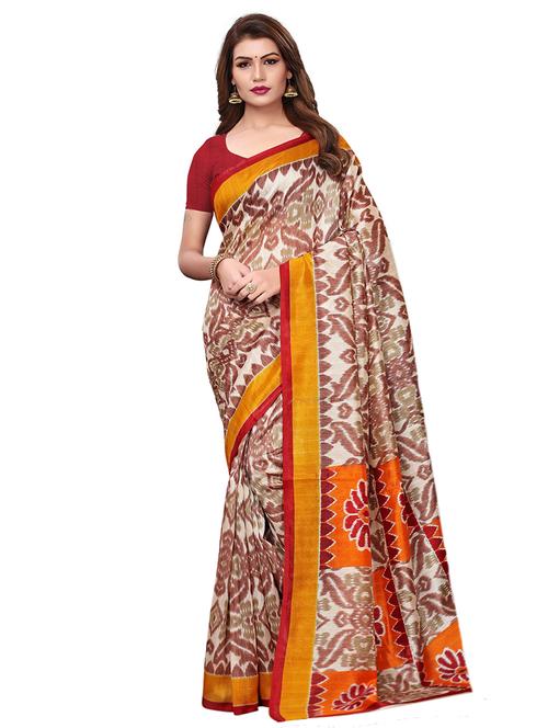 ethnic motif printed saree with blouse - 15768322 - Very Small Image - 1