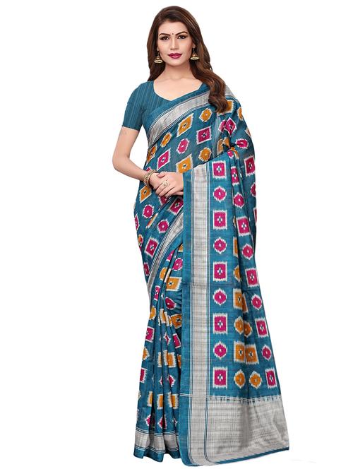 contrast border geometric printed saree with blouse - 15768324 - Very Small Image - 1
