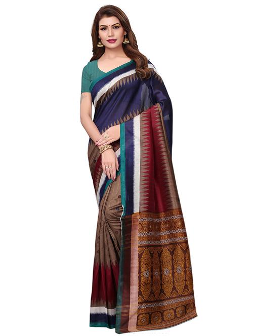 ethnic motif printed saree with blouse - 15768330 - Very Small Image - 1