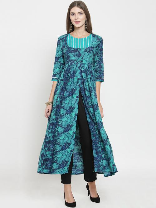 turquoise high slit printed kurta - 15769182 - Very Small Image - 1
