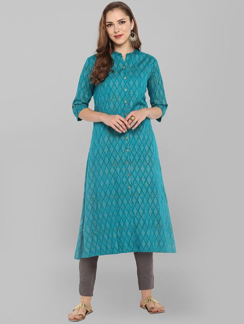 foil printed kurta pant set - 15769192 - Very Small Image - 1
