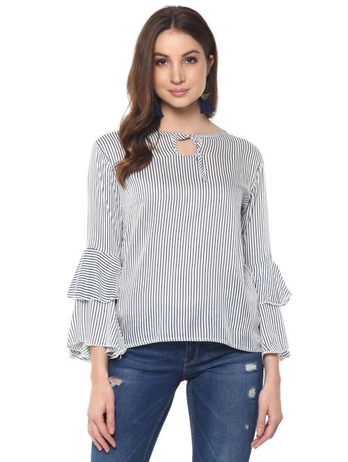 layered bell sleeved striped top - 15770379 - Very Small Image - 1