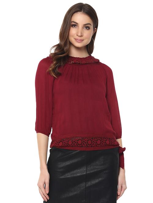 lace trim side tie up top - 15770397 - Very Small Image - 1