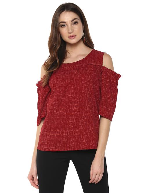 frill trim cold shoulder top - 15770417 - Very Small Image - 1