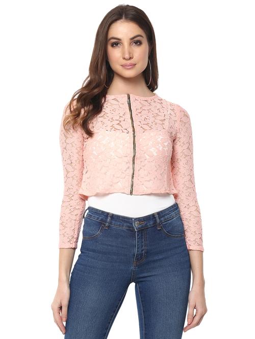 zip up lace crop top - 15770477 - Very Small Image - 1