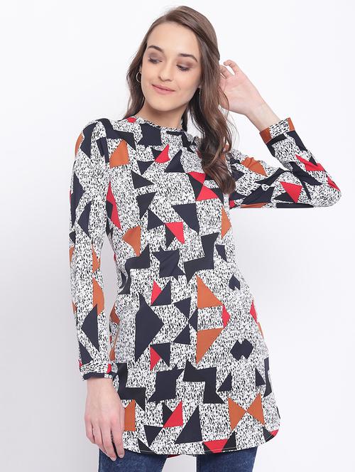 curved hem geometric print tunic - 15770545 - Very Small Image - 1