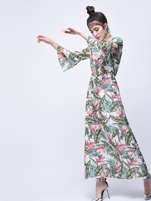 layered bell sleeved tropical maxi dress - 15770569 - Very Small Image - 1
