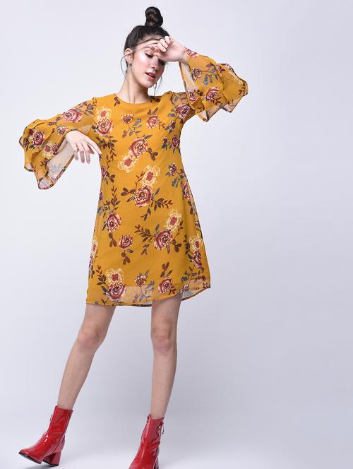 layered bell sleeved floral a-line dress - 15770578 - Very Small Image - 1