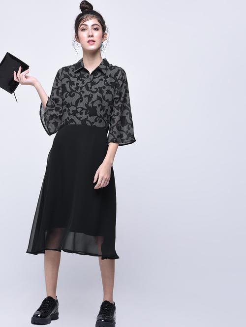 placket detail scroll pattern a-line dress - 15770593 - Very Small Image - 1