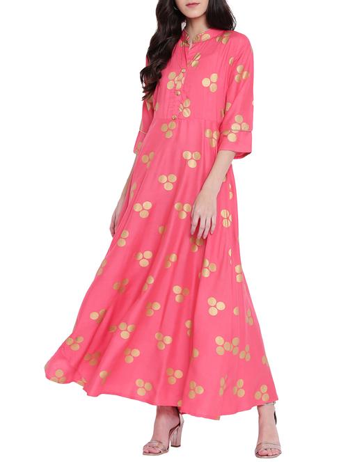 foil print flared kurta - 15770831 - Very Small Image - 1